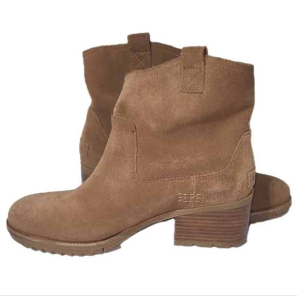 Sorel Waterproof Cate Pull On Tan Suede Leather Ankle Boot Western Lug Women 7 - Picture 7 of 15